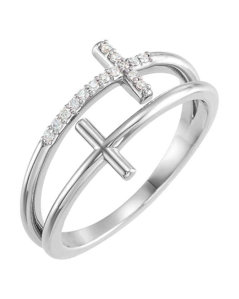 Anel Cruz Horizontal em Ouro 14k com Diamantes Naturais