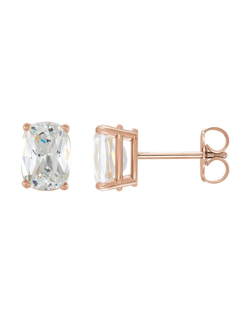 Brinco Ponto de Luz Almofada Alongada Quatro Garras em Ouro 14k com Diamantes de Laboratório