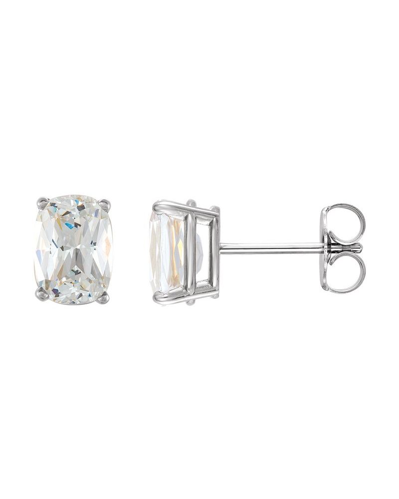 Brinco Ponto de Luz Almofada Alongada Quatro Garras em Ouro 14k com Diamantes de Laboratório