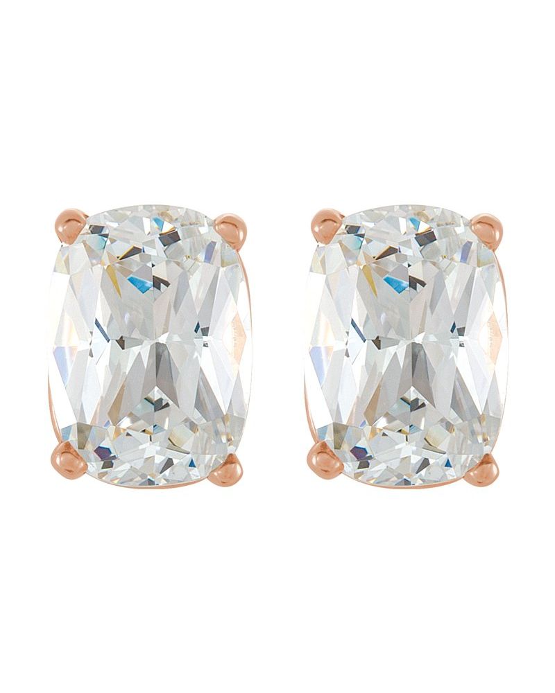 Brinco Ponto de Luz Almofada Alongada Quatro Garras em Ouro 14k com Diamantes de Laboratório