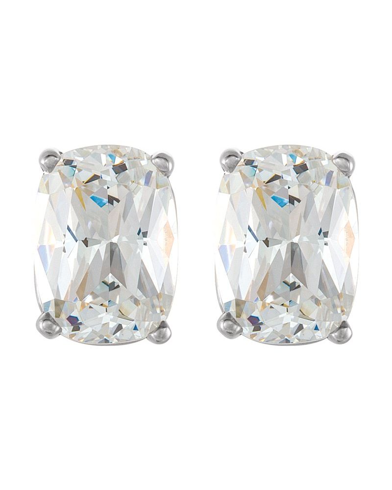 Brinco Ponto de Luz Almofada Alongada Quatro Garras em Ouro 14k com Diamantes de Laboratório