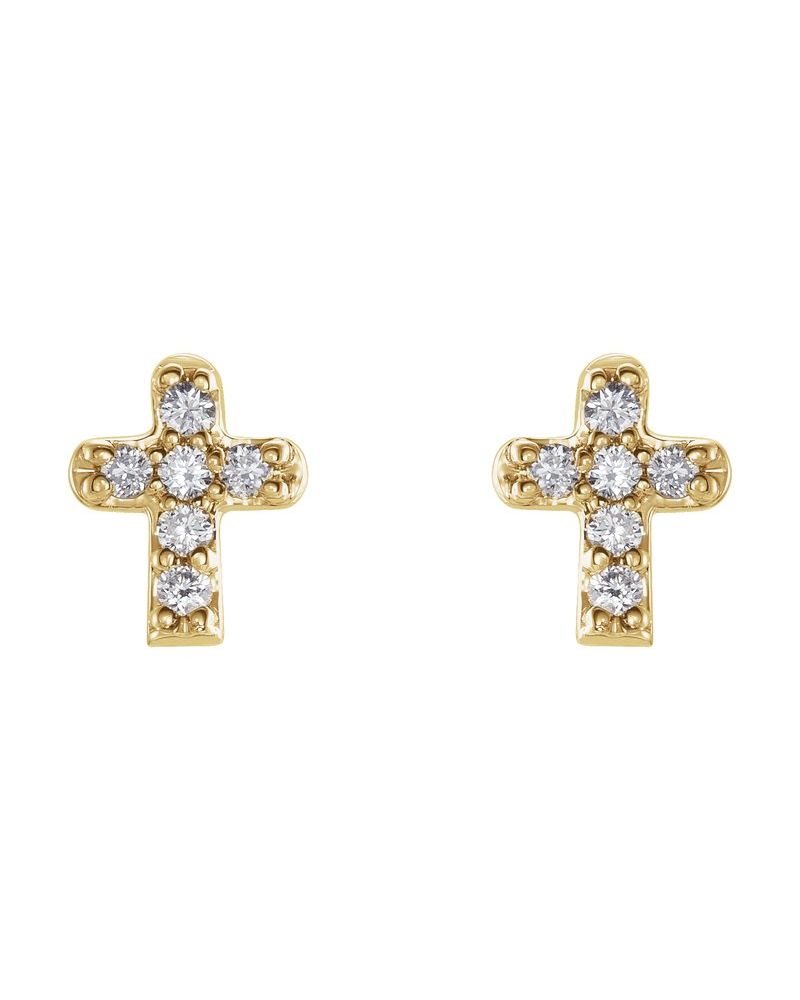 Brinco Cruz Infantil em Ouro 14k com Diamantes Naturais