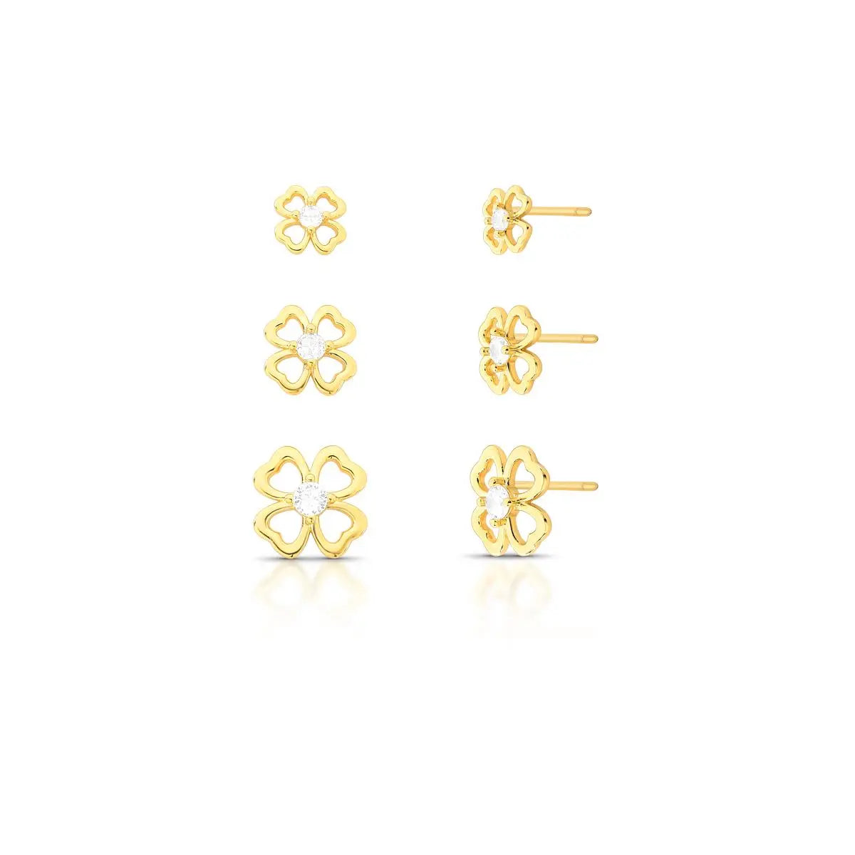 Kit Pares de Brinco de Flor Vazado com Zircônia Banhado a Ouro