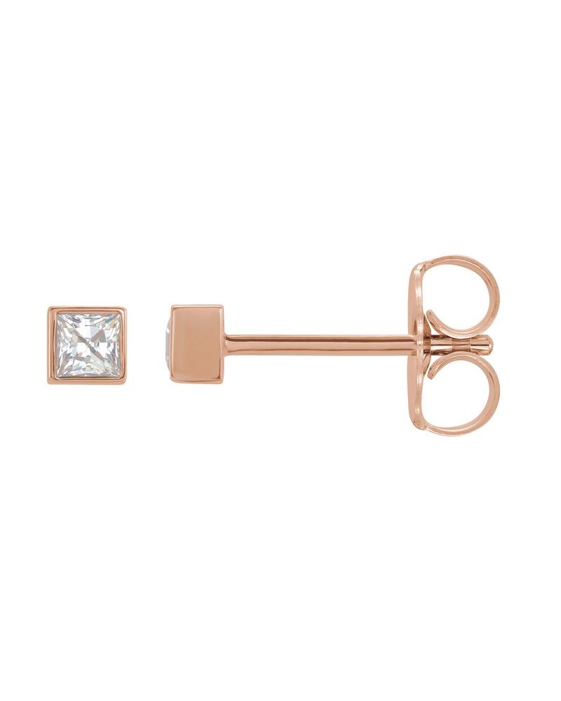 Brinco Ponto de Luz Quadrado com Cravação Bezel em Ouro 14k com Diamantes de Laboratório