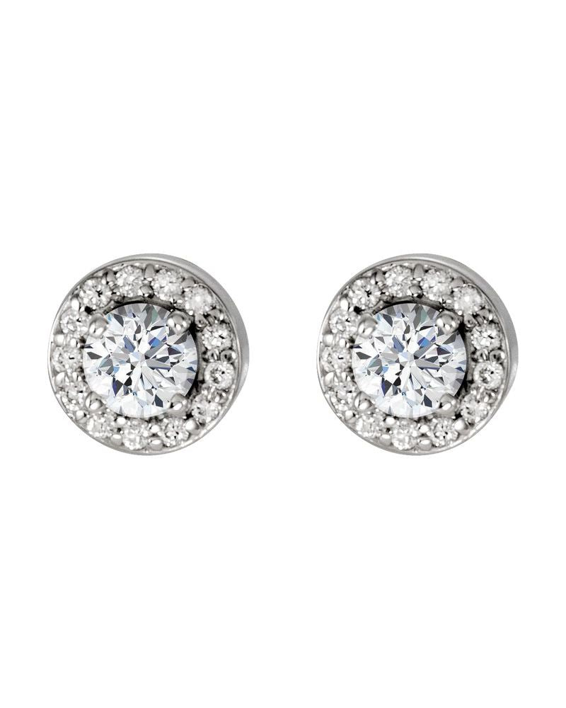 Brinco Redondo Quatro Garras Halo em Ouro 14k com Diamantes de Laboratório
