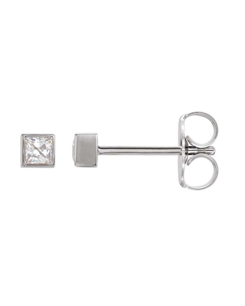 Brinco Ponto de Luz Quadrado com Cravação Bezel em Ouro 14k com Diamantes Naturais