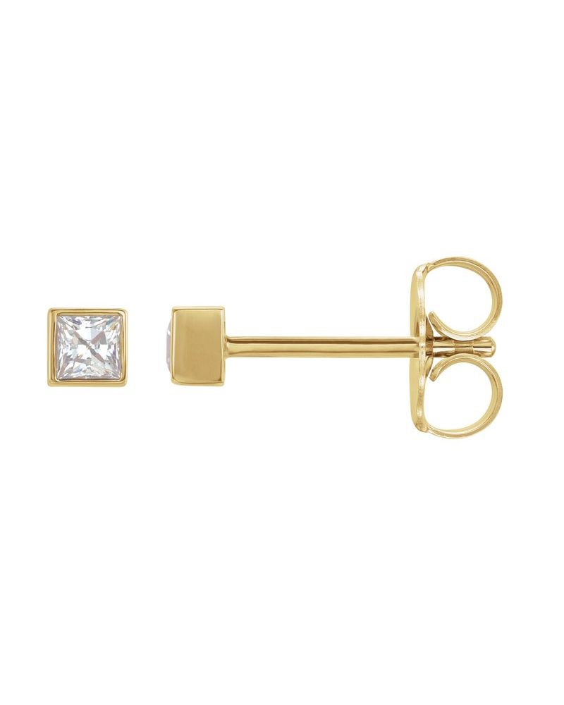 Brinco Ponto de Luz Quadrado com Cravação Bezel em Ouro 14k com Diamantes Naturais