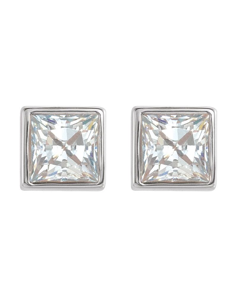 Brinco Ponto de Luz Quadrado com Cravação Bezel em Ouro 14k com Diamantes de Laboratório