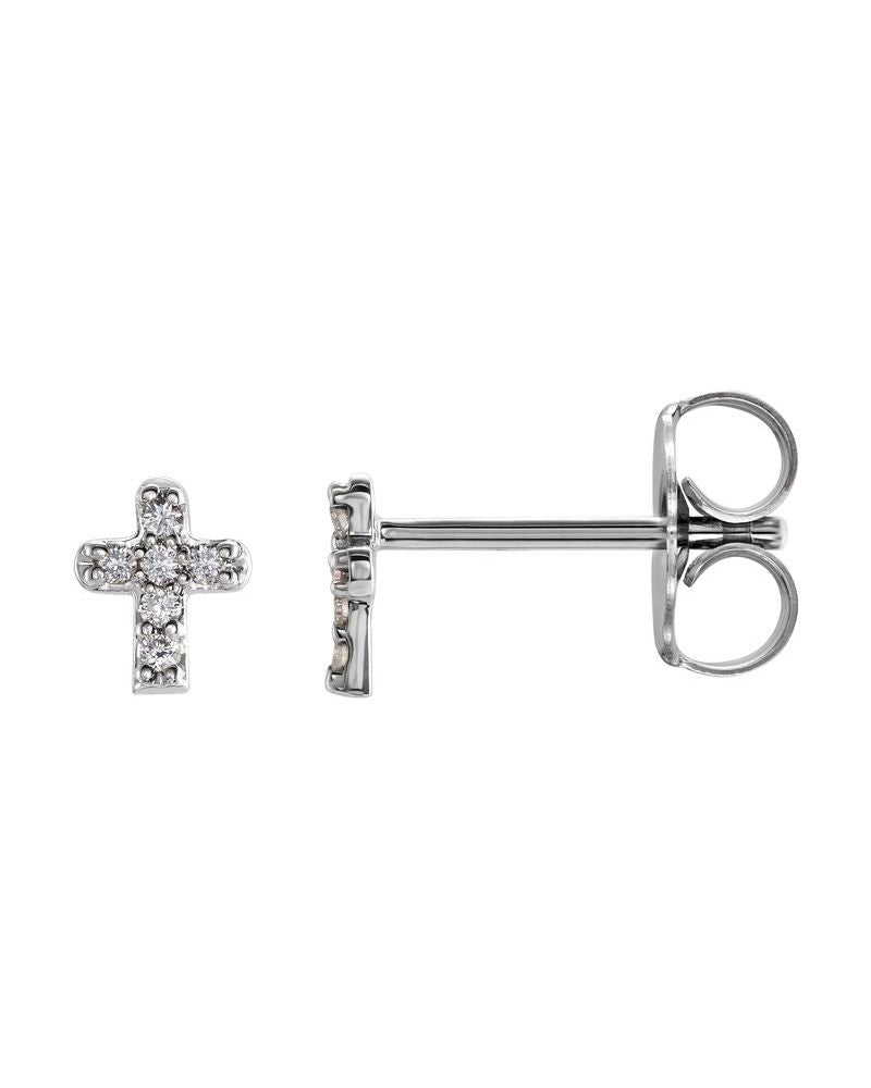 Brinco Cruz Infantil em Ouro 14k com Diamantes Naturais