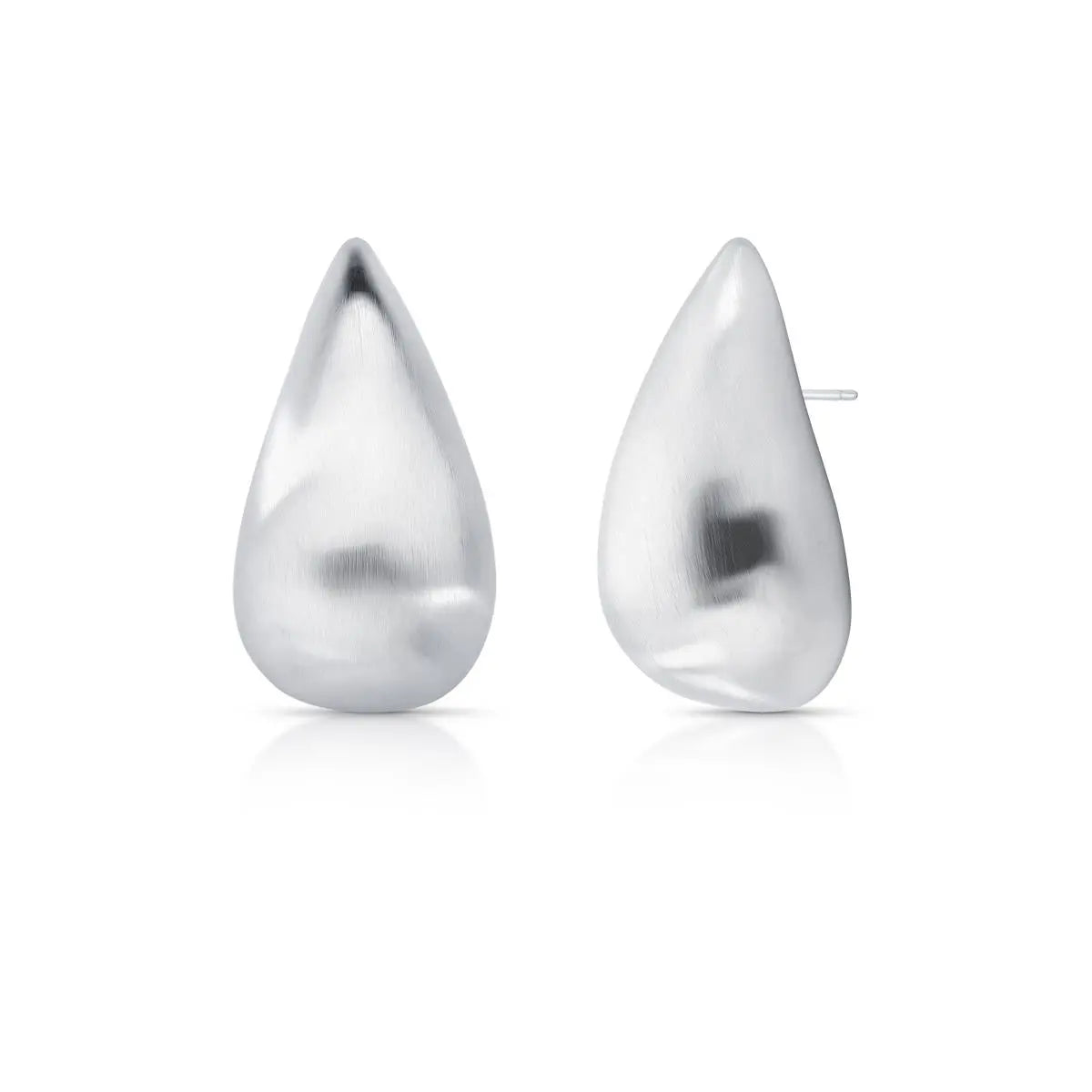 Brinco Folheado a Ródio Acetinado de Gota Liso Acetinado