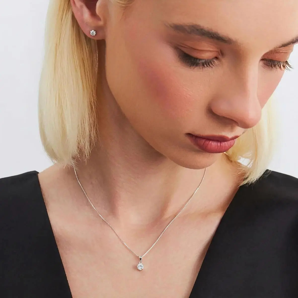 Conjunto de Prata 925 Brinco e Colar Ponto de Luz Lisa