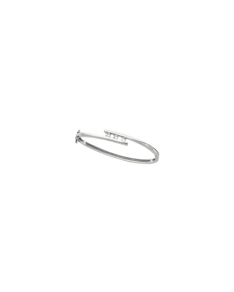 Bracelete Rígido com Dobradiça Três Pedras em Ouro 14k com Diamantes Naturais
