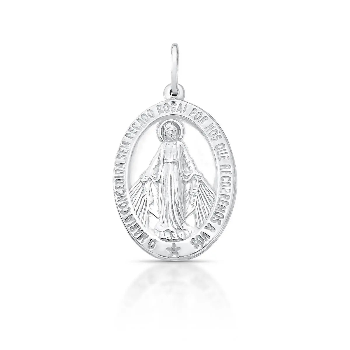 Pingente de Prata 925 Oval Imagem Nossa Senhora das Graças