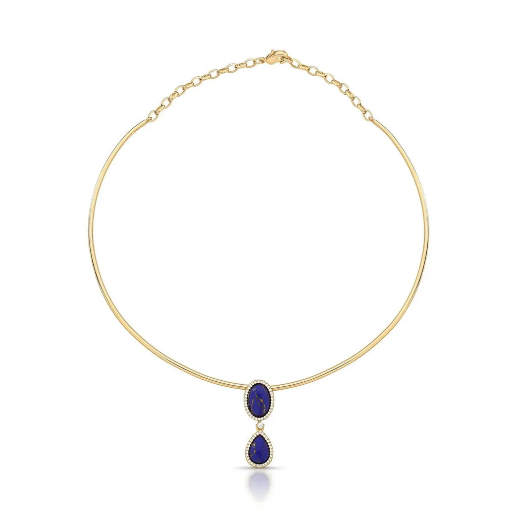 Gargantilha Folheada a Ouro Aro com Pedras Lápis Lazuli e Zircônias