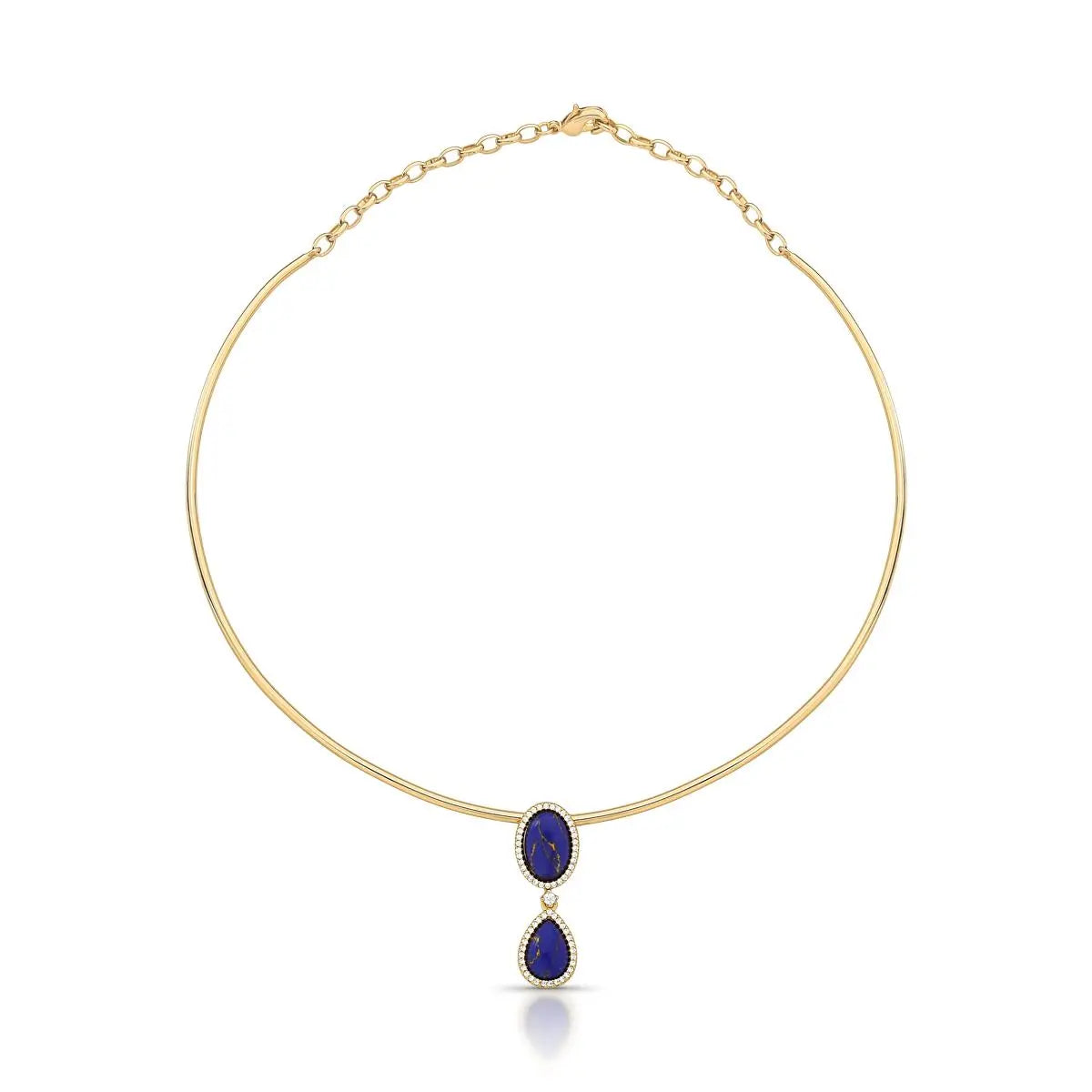 Gargantilha Folheada a Ouro Aro com Pedras Lápis Lazuli e Zircônias