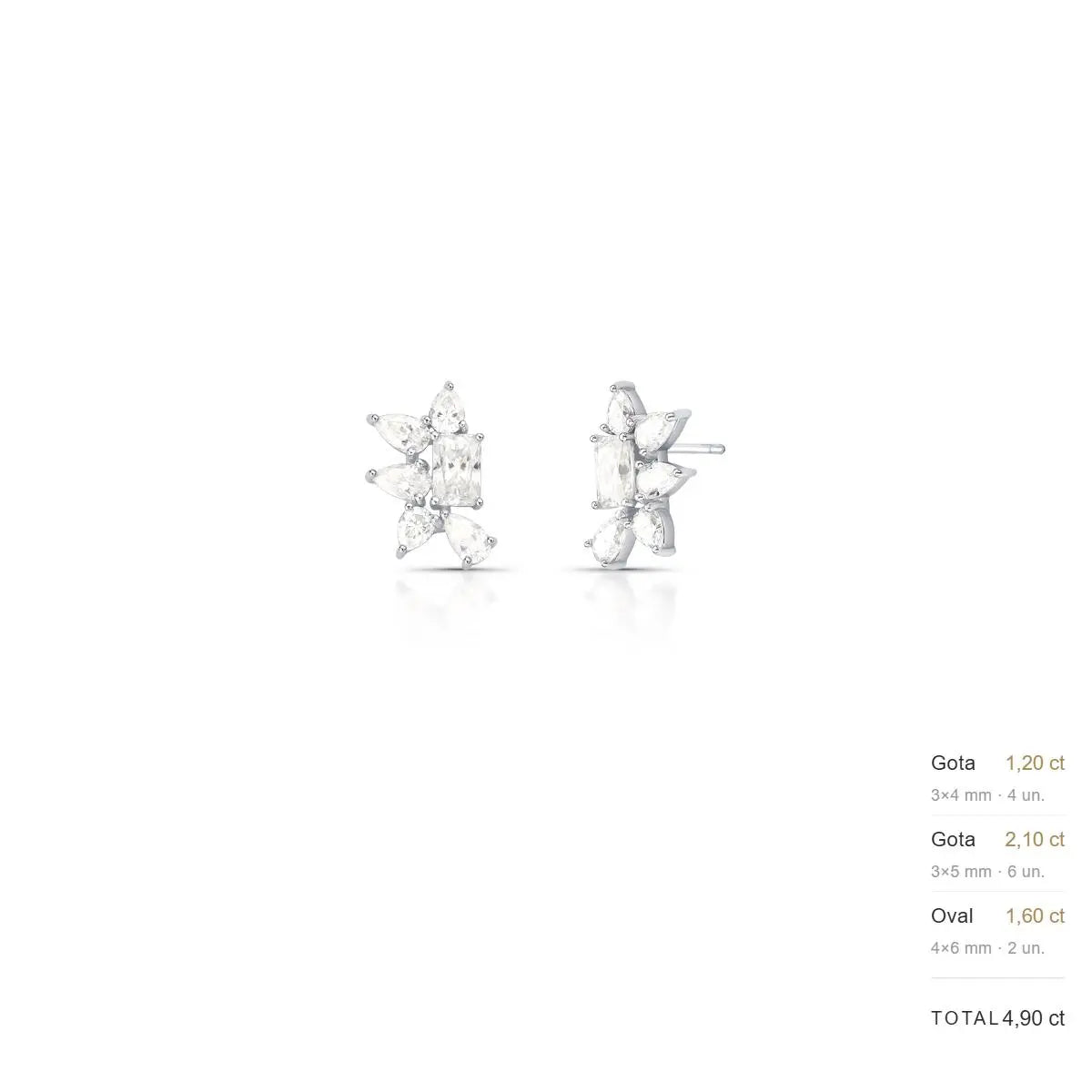 Brinco de Prata 925 de Flor com Pedras Moissanite 4x6mm