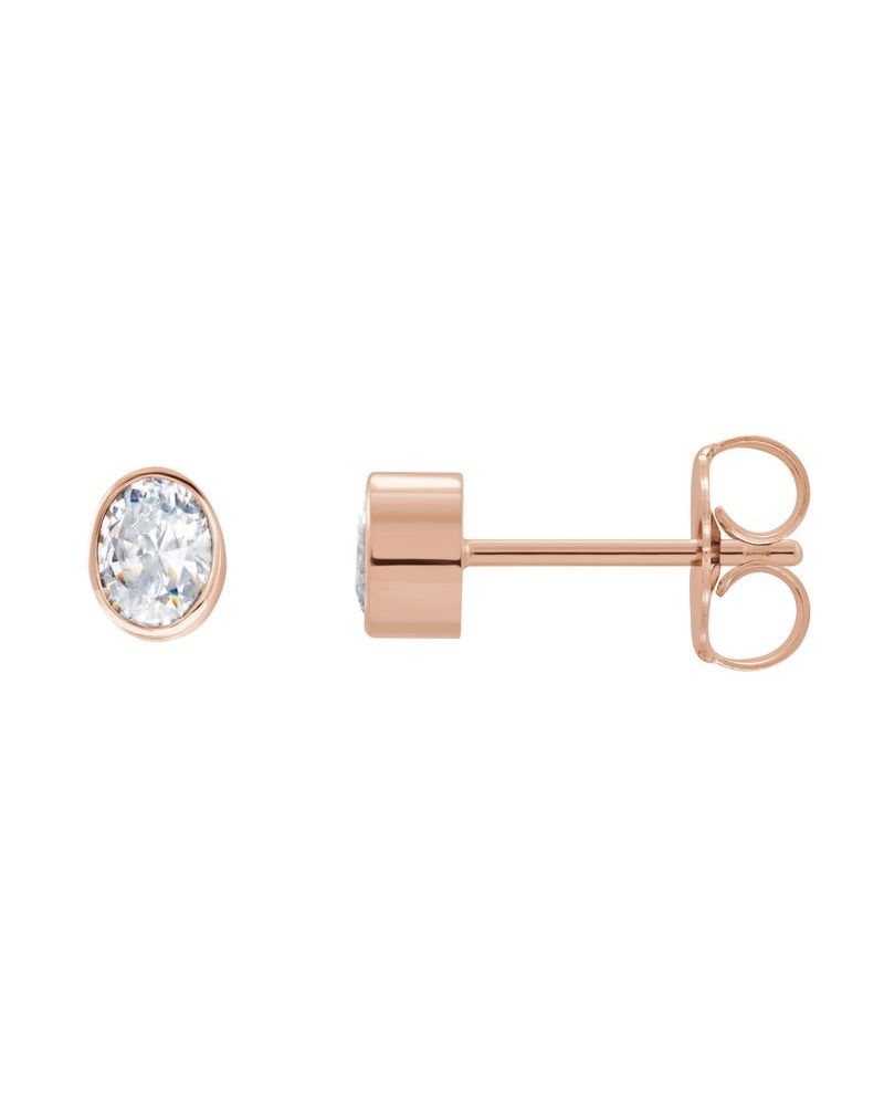 Brinco Ponto de Luz Oval com Cravação Bezel em Ouro 14k com Diamantes de Laboratório