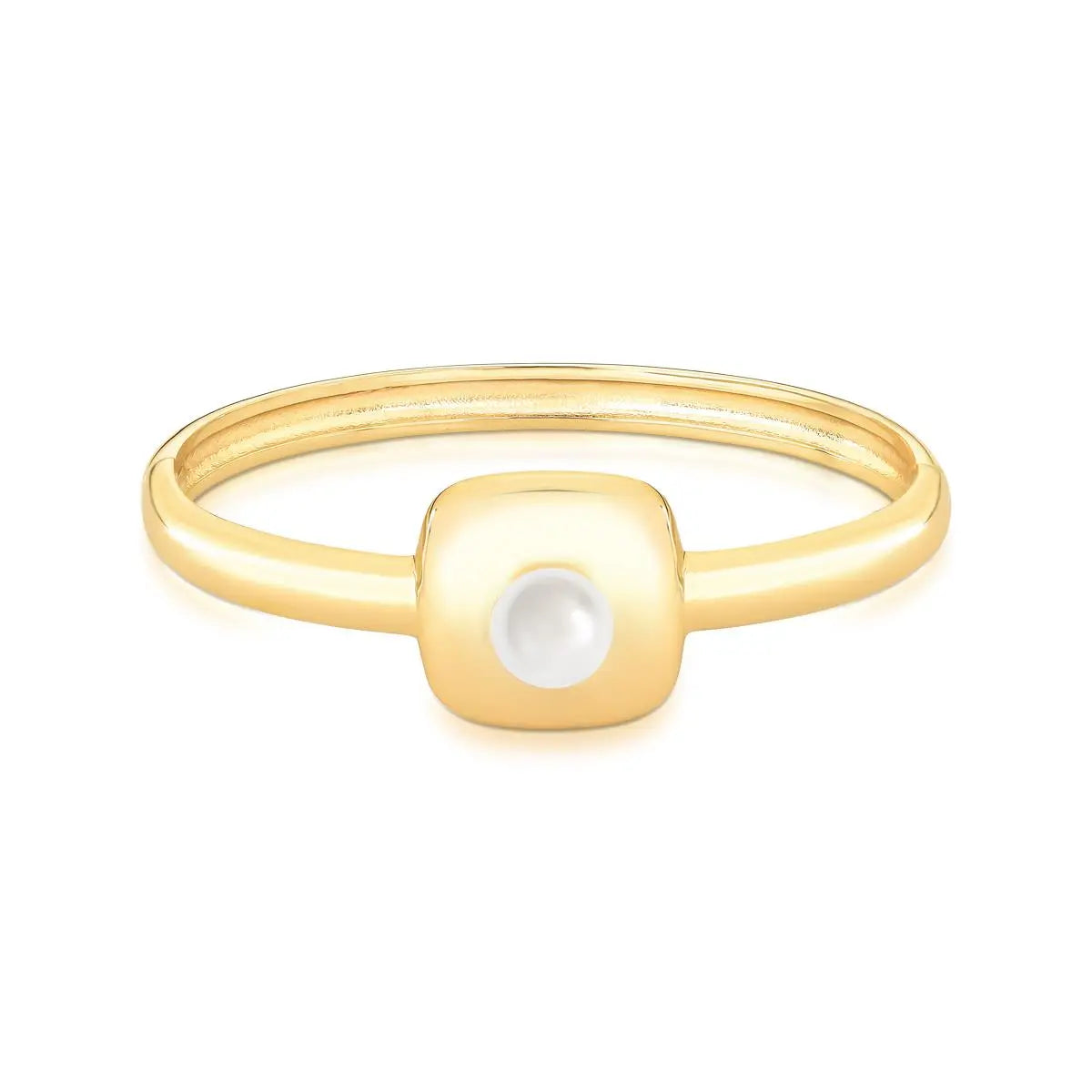 Bracelete Folheado a Ouro Quadrado Abaulado com Pérola Shell