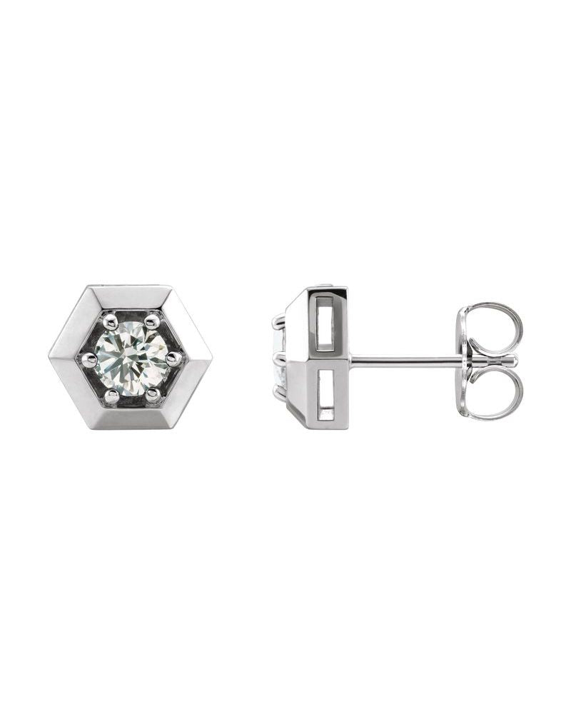 Brinco Redondo Três Garras Geométrico em Ouro 14k com Diamantes Naturais