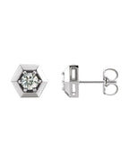 Brinco Redondo Três Garras Geométrico em Ouro 14k com Diamantes Naturais