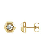 Brinco Redondo Três Garras Geométrico em Ouro 14k com Diamantes Naturais