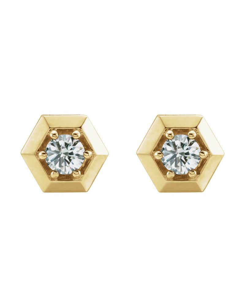 Brinco Redondo Três Garras Geométrico em Ouro 14k com Diamantes Naturais
