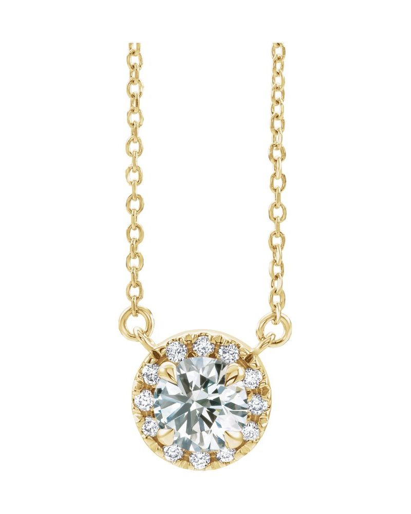 Colar com Cravação Francesa Halo em Ouro 14k com Diamantes de Laboratório
