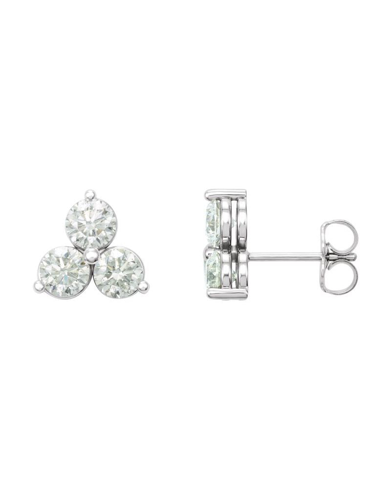 Brinco Redondo Três Pedras em Ouro 14k com Diamantes de Laboratório