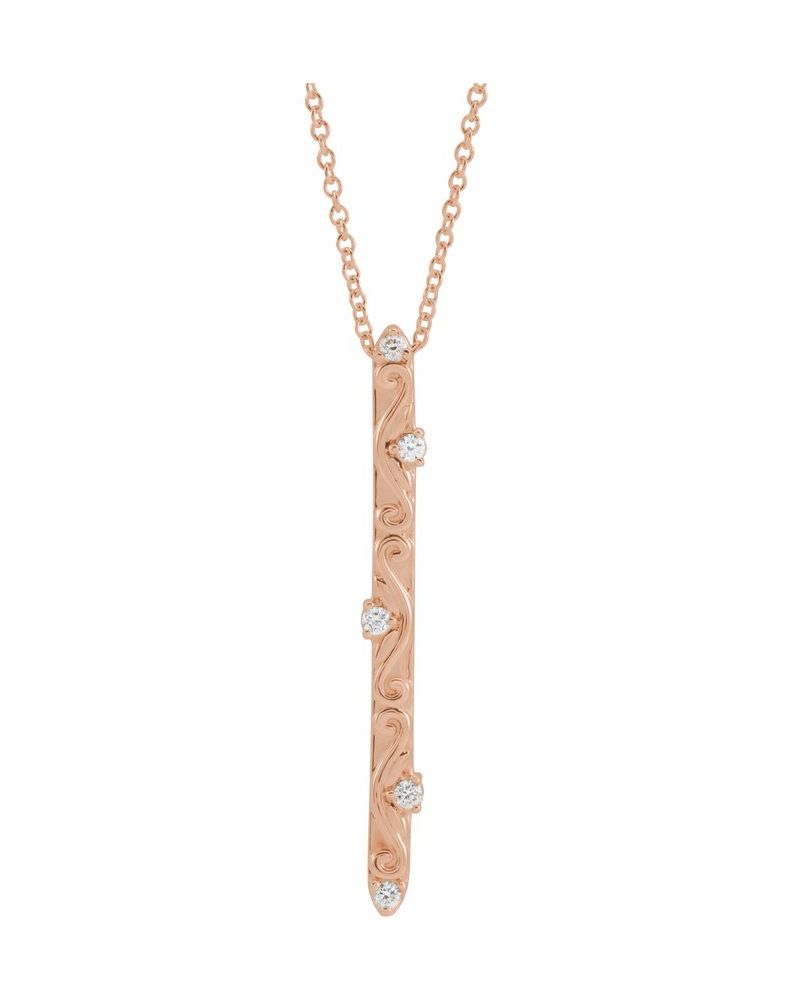 Colar Barra Vintage em Ouro 14k com Diamantes Naturais