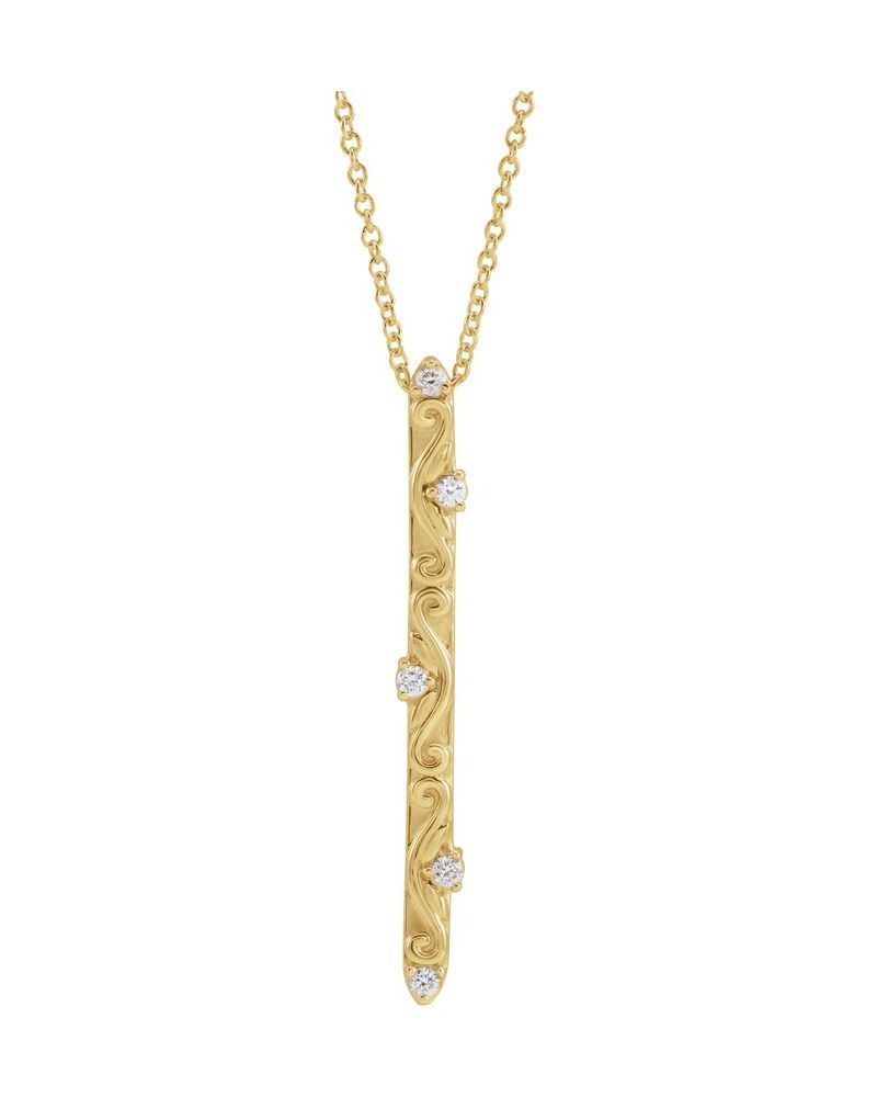 Colar Barra Vintage em Ouro 14k com Diamantes Naturais