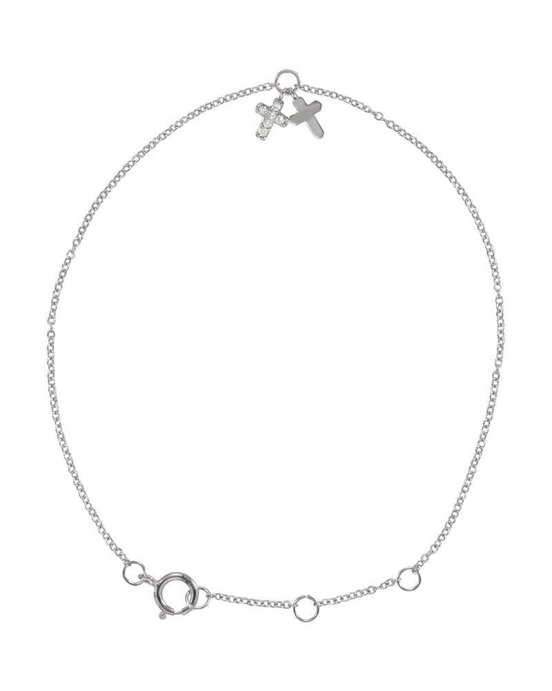Pulseira Ajustável Cruz em Ouro 14k com Diamantes Naturais