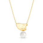 Colar Folheado a Ouro com Pingente Liso Trabalhado com Pérola Shell
