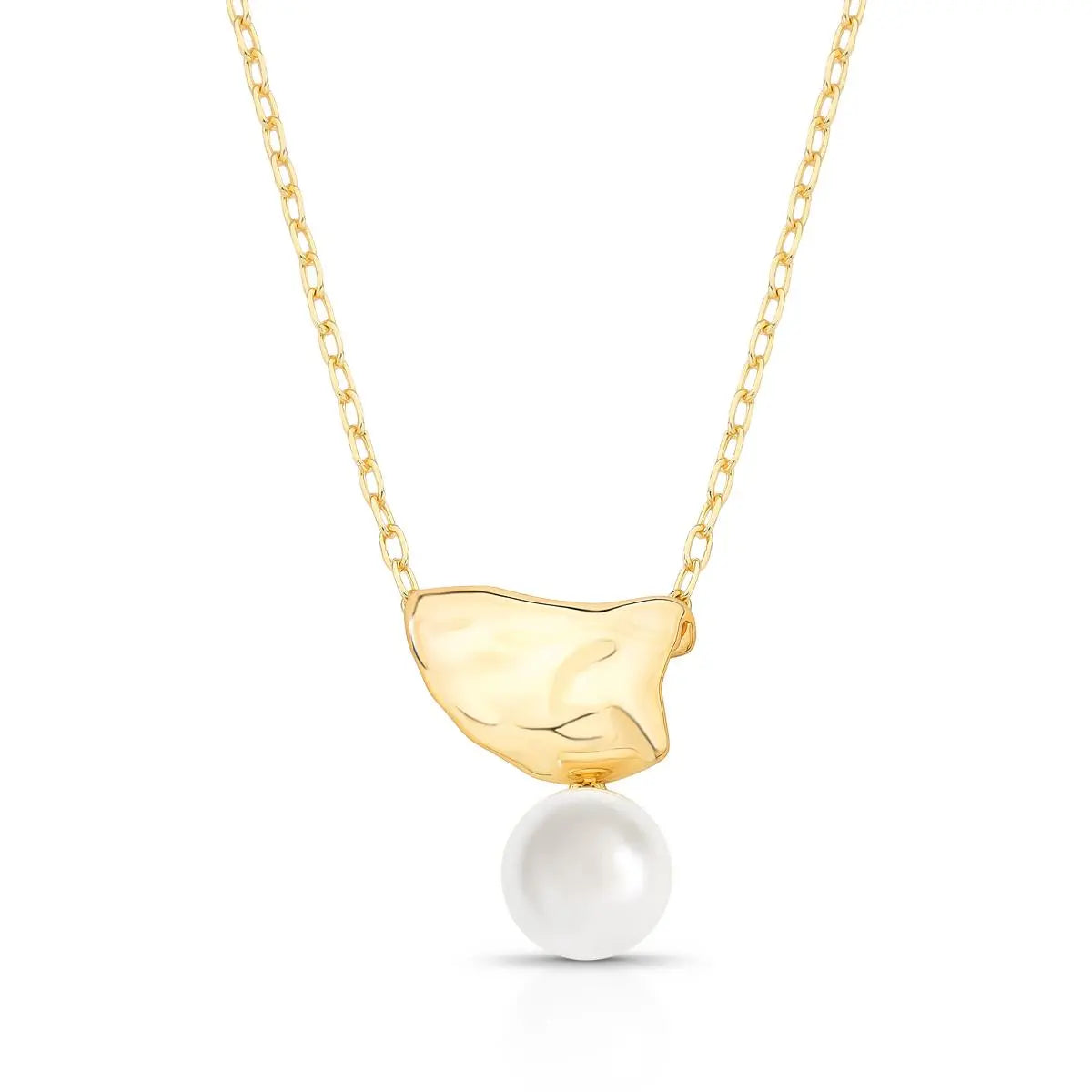 Colar Folheado a Ouro com Pingente Liso Trabalhado com Pérola Shell