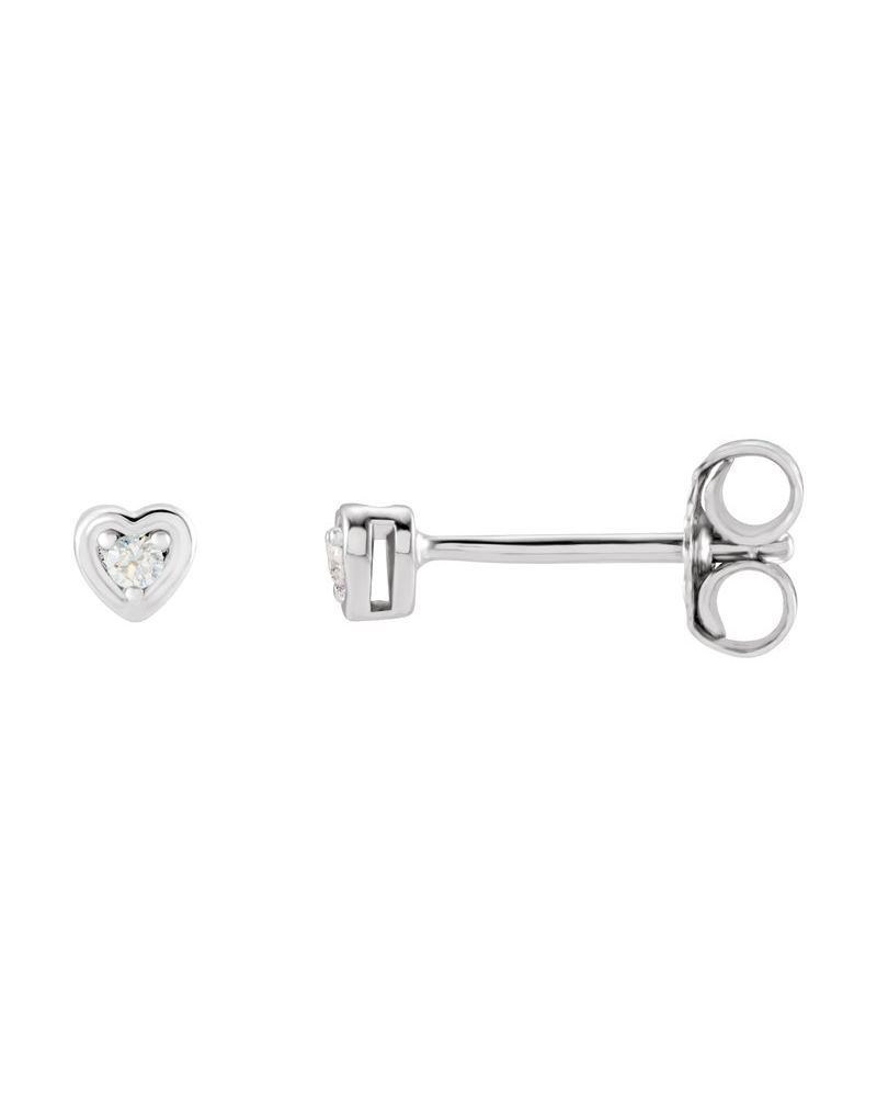 Brinco Redondo Três Garras Coração Infantil em Ouro 14k com Diamantes Naturais