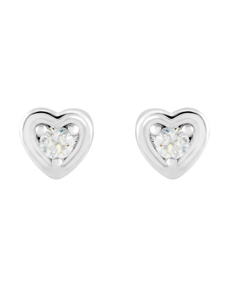 Brinco Redondo Três Garras Coração Infantil em Ouro 14k com Diamantes Naturais