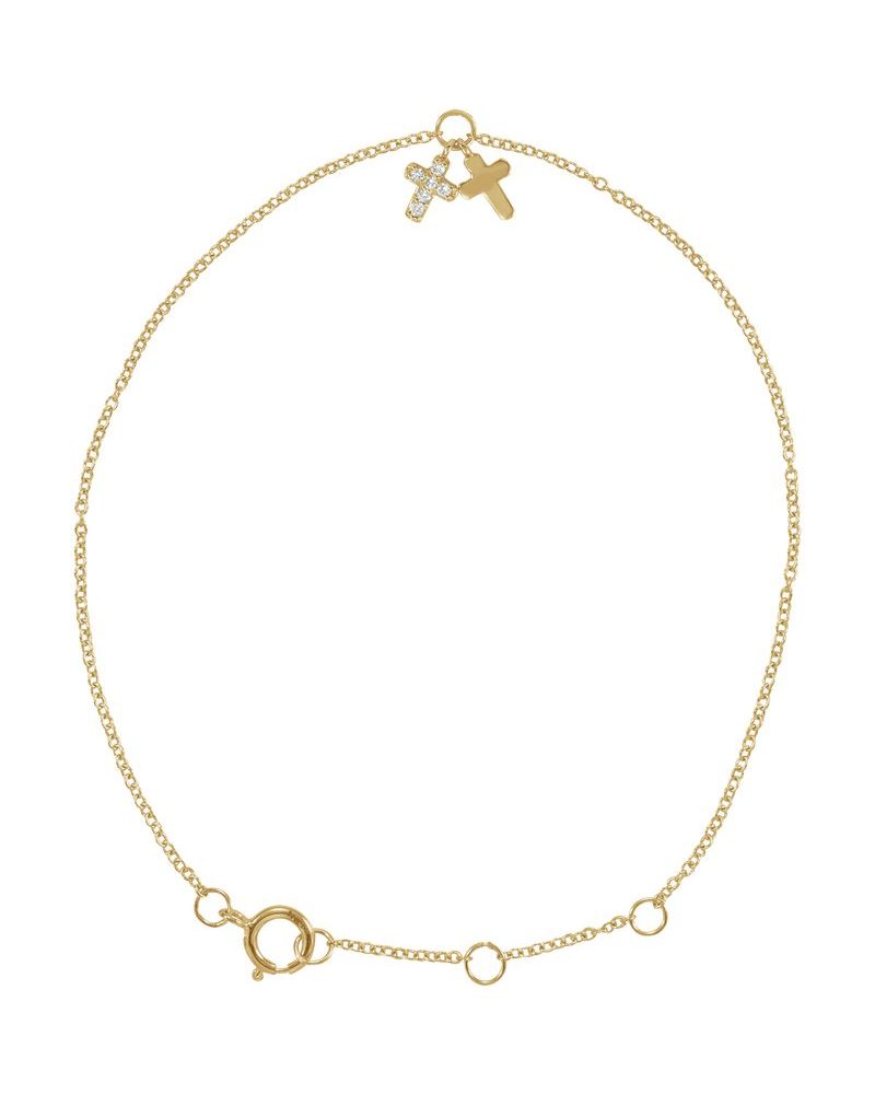 Pulseira Ajustável Cruz em Ouro 14k com Diamantes Naturais