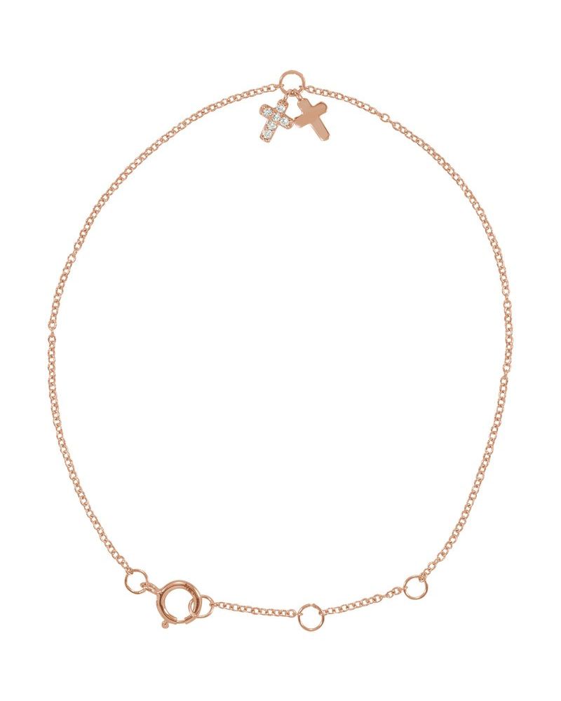 Pulseira Ajustável Cruz em Ouro 14k com Diamantes Naturais
