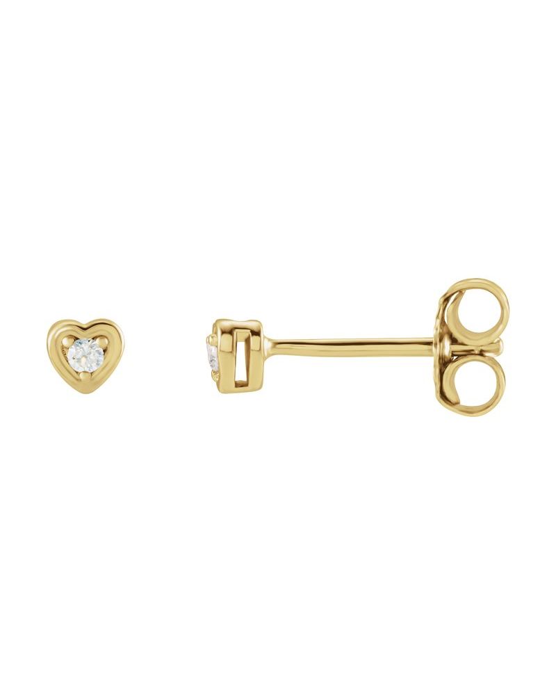 Brinco Redondo Três Garras Coração Infantil em Ouro 14k com Diamantes Naturais