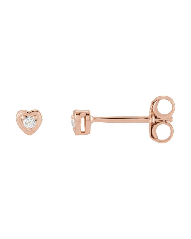 Brinco Redondo Três Garras Coração Infantil em Ouro 14k com Diamantes Naturais