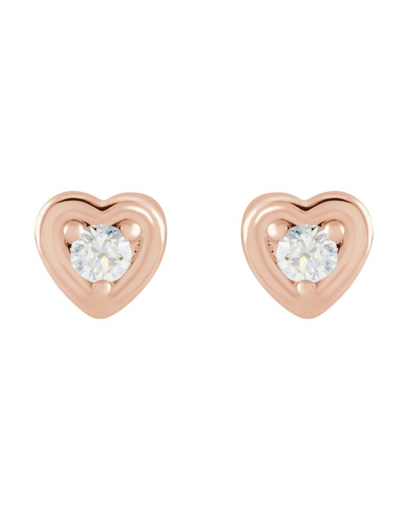 Brinco Redondo Três Garras Coração Infantil em Ouro 14k com Diamantes Naturais