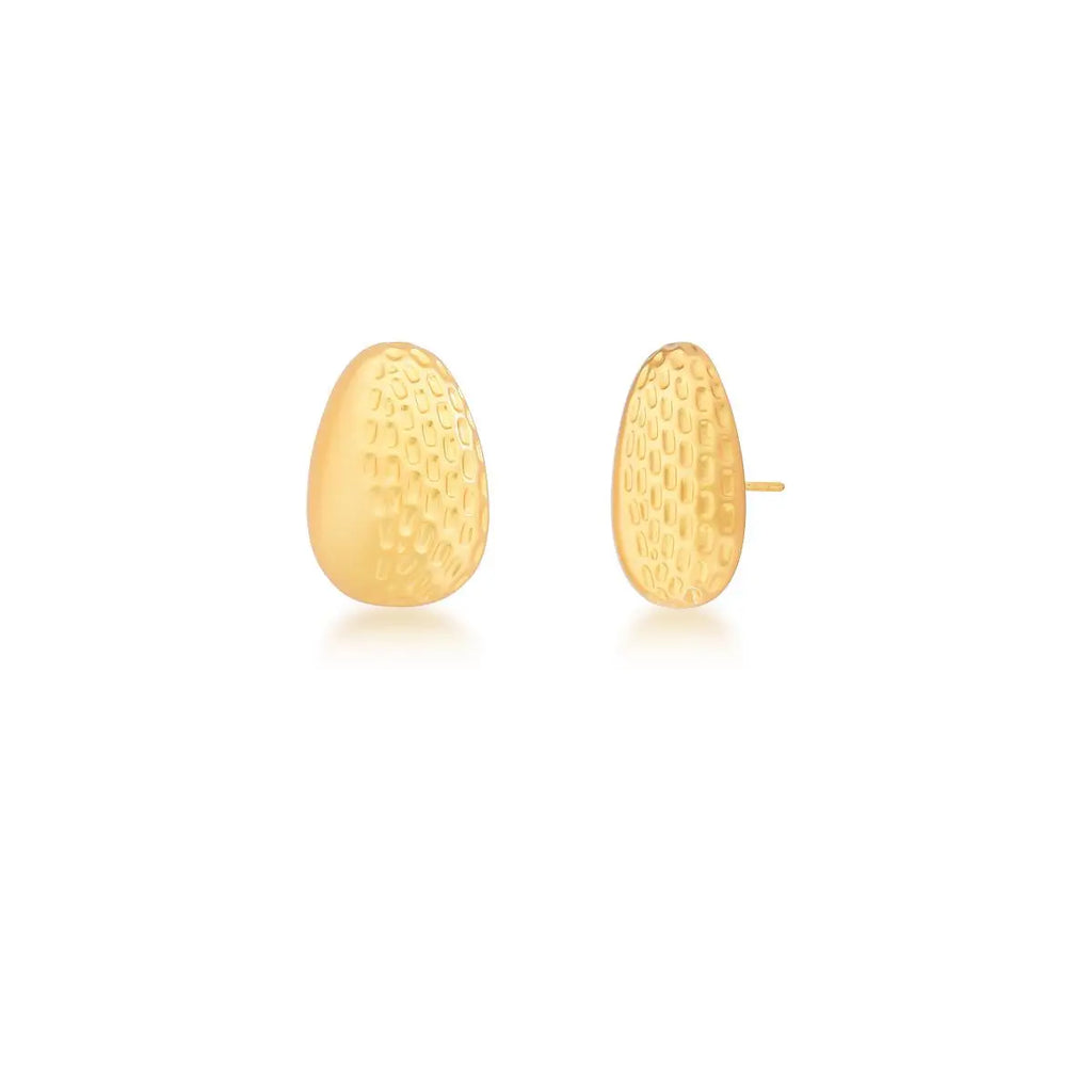 Brinco Folheado a Ouro Acetinado Oval Texturizado Liso Acetinado