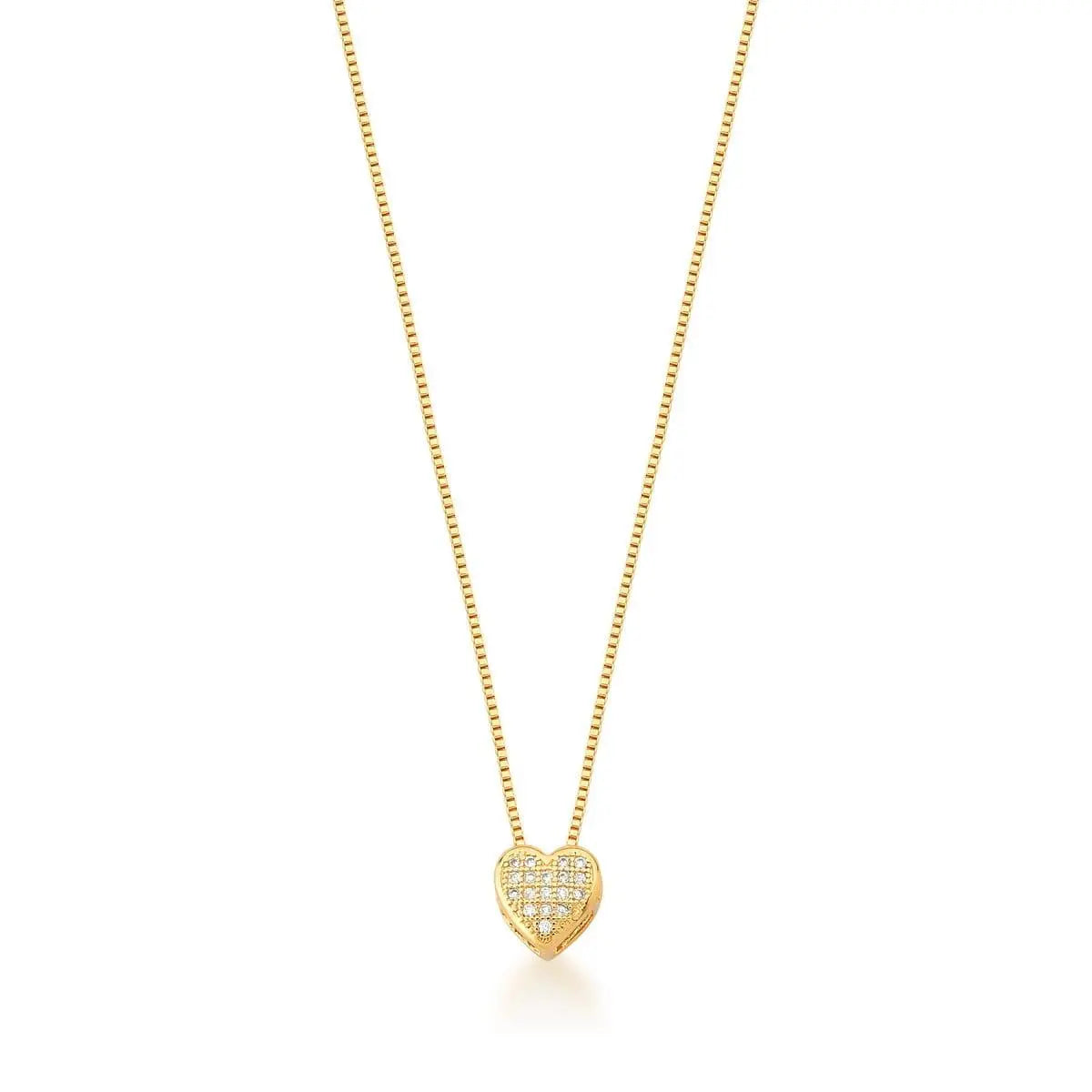 Conjunto de Brinco Folheado a Ouro e Colar com Pingente de Coração em Zircônias
