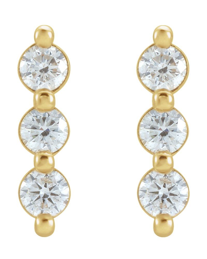 Brinco Três Pedras Barra em Ouro 14k com Diamantes Naturais