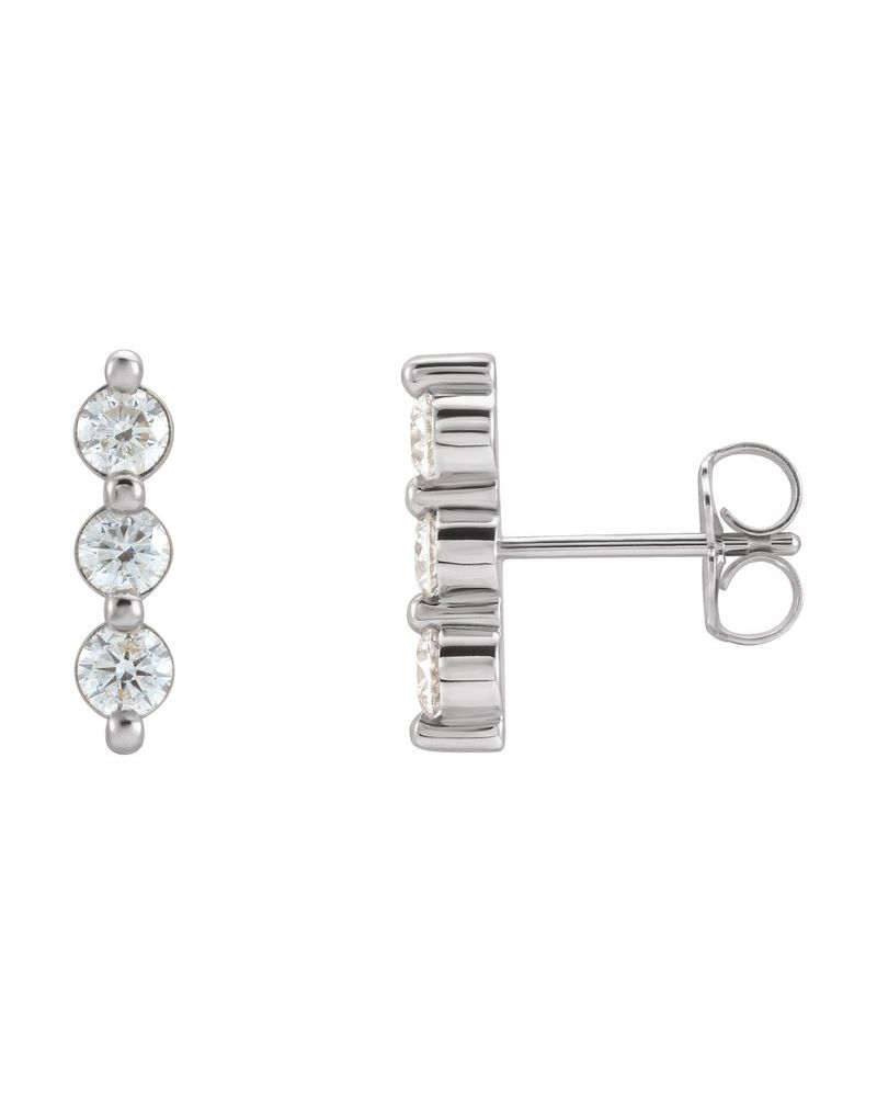 Brinco Três Pedras Barra em Ouro 14k com Diamantes Naturais