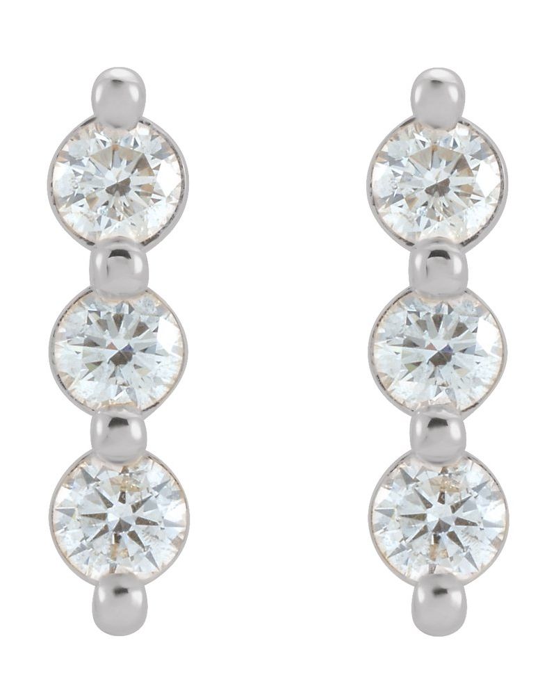 Brinco Três Pedras Barra em Ouro 14k com Diamantes Naturais