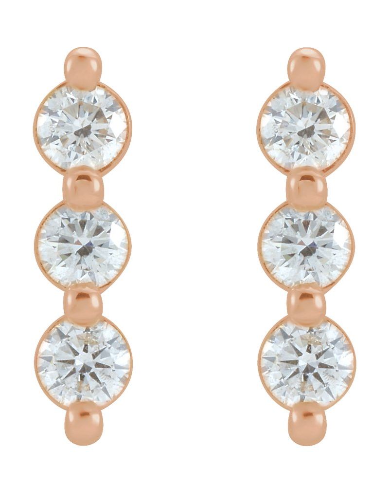 Brinco Três Pedras Barra em Ouro 14k com Diamantes Naturais