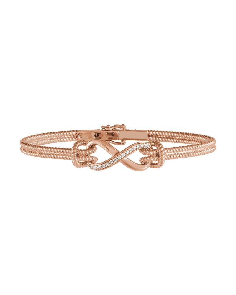 Bracelete Rígido Infinito Torcido em Ouro 14k com Diamantes Naturais