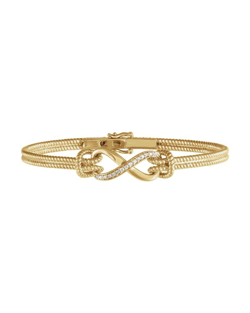 Bracelete Rígido Infinito Torcido em Ouro 14k com Diamantes Naturais