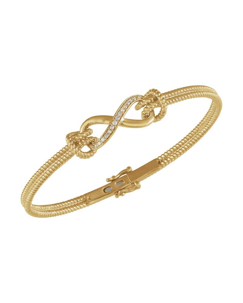 Bracelete Rígido Infinito Torcido em Ouro 14k com Diamantes Naturais