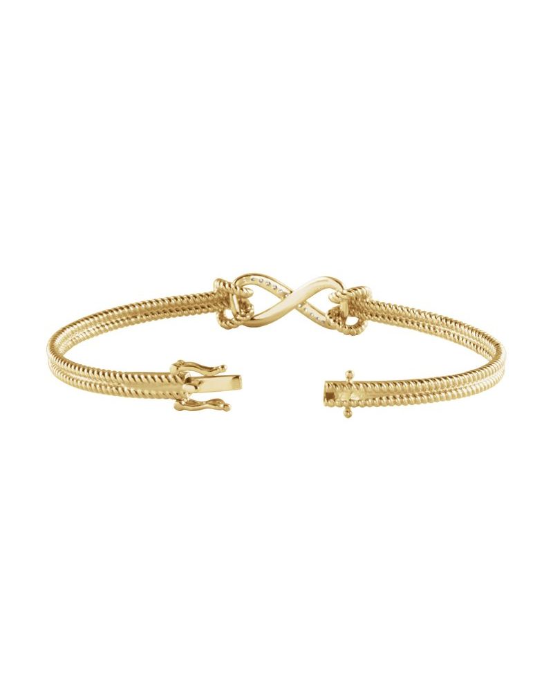 Bracelete Rígido Infinito Torcido em Ouro 14k com Diamantes Naturais